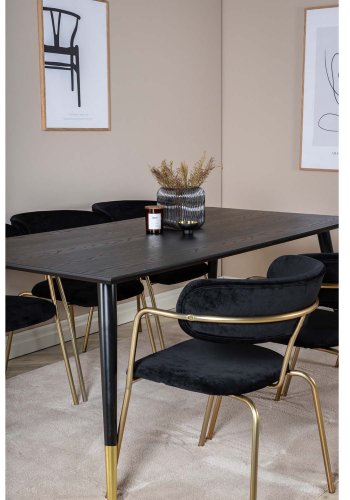 VENTURE DESIGN Dipp spisebordsst, m. 6 stole - sort finer/messing sort metal/sort fljl