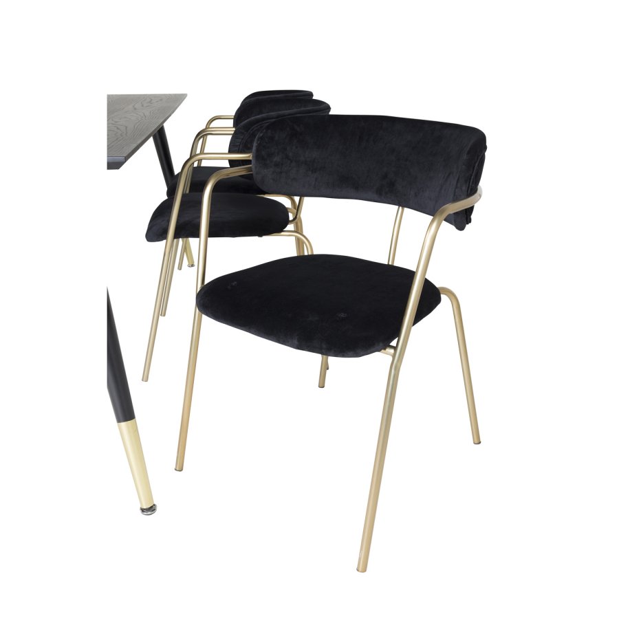 VENTURE DESIGN Dipp spisebordsst, m. 6 stole - sort finer/messing sort metal/sort fljl