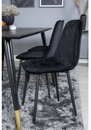 VENTURE DESIGN Dipp spisebordsst, m. 6 stole - sort finer/messing sort metal, sort fljl/sort metal