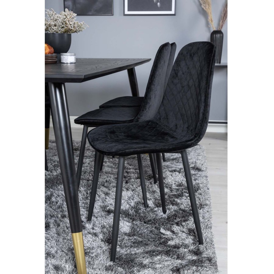 VENTURE DESIGN Dipp spisebordsst, m. 6 stole - sort finer/messing sort metal, sort fljl/sort metal