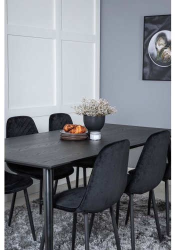 VENTURE DESIGN Dipp spisebordsst, m. 6 stole - sort finer/messing sort metal, sort fljl/sort metal