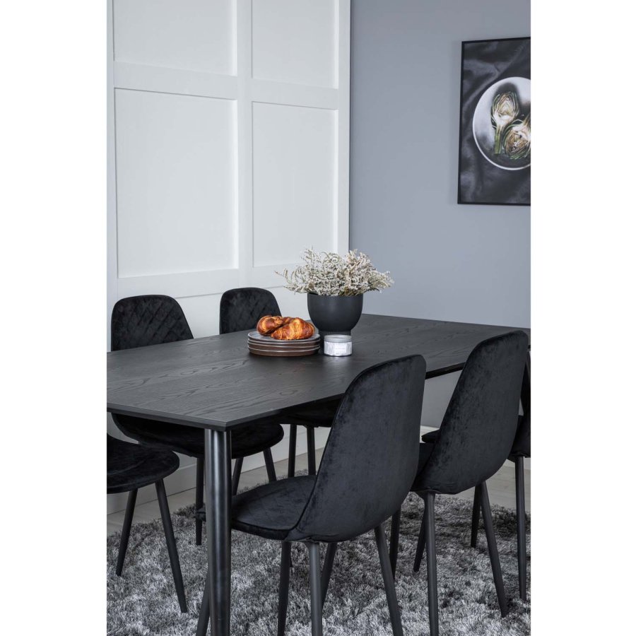 VENTURE DESIGN Dipp spisebordsst, m. 6 stole - sort finer/messing sort metal, sort fljl/sort metal