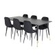 VENTURE DESIGN Dipp spisebordsst, m. 6 stole - sort finer/messing sort metal, sort fljl/sort metal