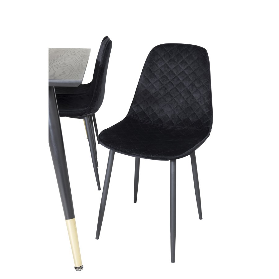 VENTURE DESIGN Dipp spisebordsst, m. 6 stole - sort finer/messing sort metal, sort fljl/sort metal