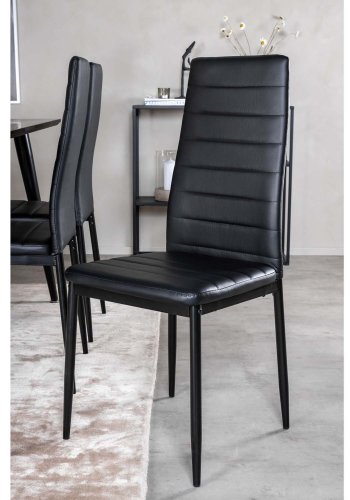 VENTURE DESIGN Dipp spisebordsst, m. 6 stole - sort finer/sort metal og sort PU/sort metal