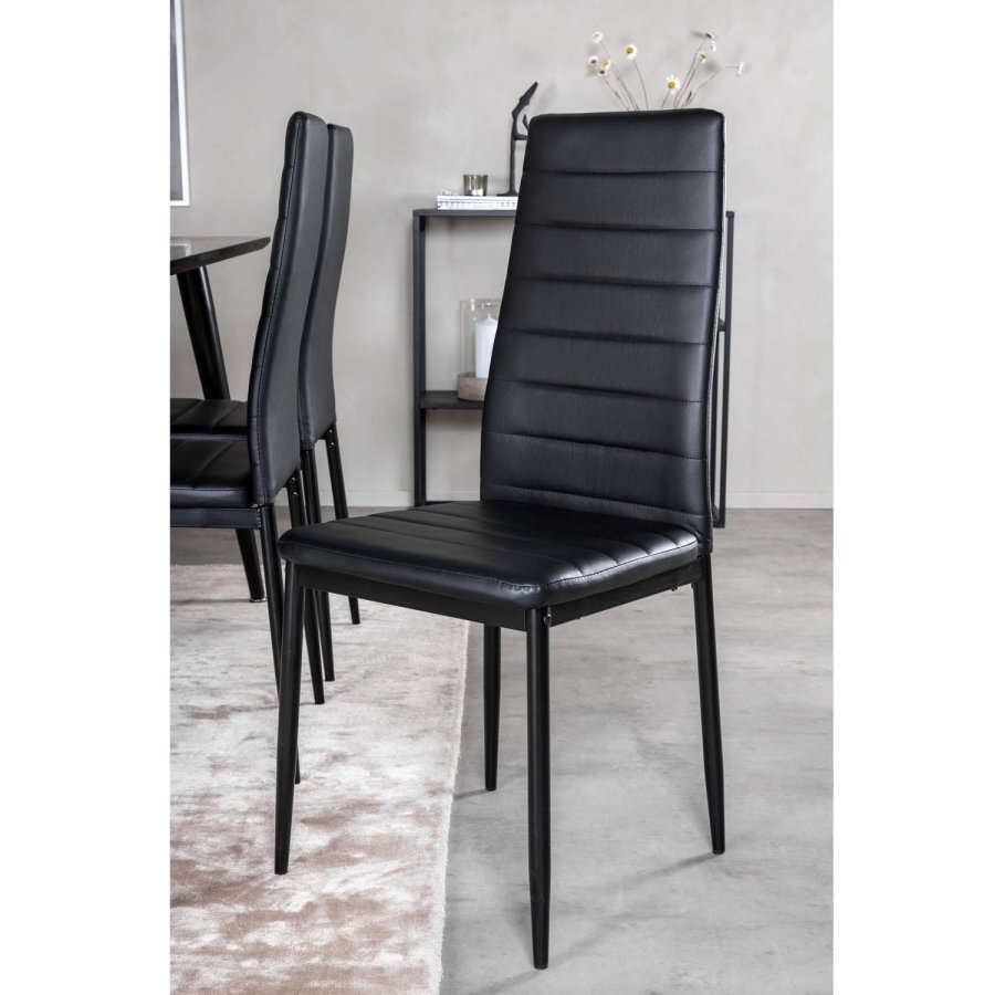 VENTURE DESIGN Dipp spisebordsst, m. 6 stole - sort finer/sort metal og sort PU/sort metal