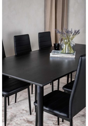 VENTURE DESIGN Dipp spisebordsst, m. 6 stole - sort finer/sort metal og sort PU/sort metal