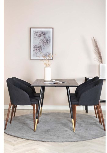 VENTURE DESIGN Dipp spisebordsst, m. 4 stole - sort finer/messing sort metal, sort stof/folie metal