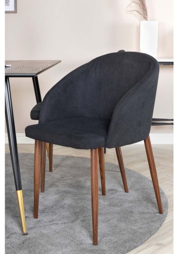 VENTURE DESIGN Dipp spisebordsst, m. 4 stole - sort finer/messing sort metal, sort stof/folie metal