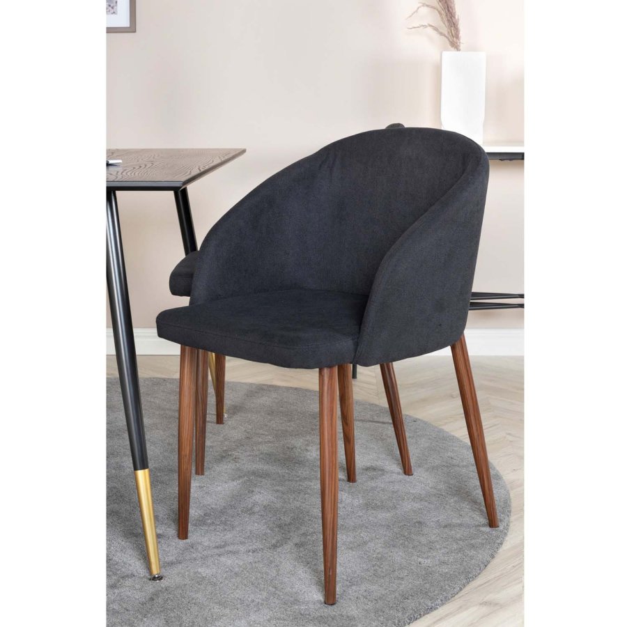 VENTURE DESIGN Dipp spisebordsst, m. 4 stole - sort finer/messing sort metal, sort stof/folie metal