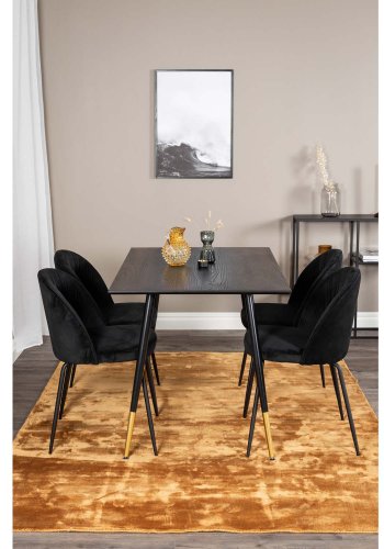 VENTURE DESIGN Dipp spisebordsst, m. 4 stole - sort finer/messing sort metal, sort fljl/sort metal