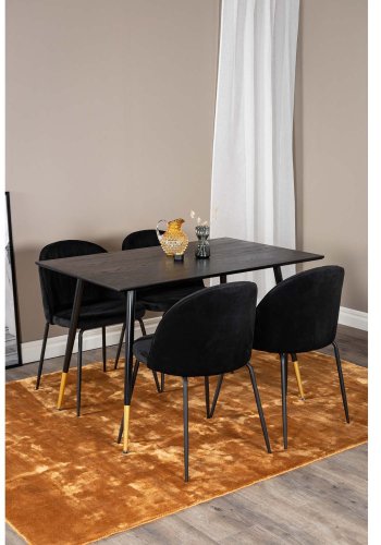 VENTURE DESIGN Dipp spisebordsst, m. 4 stole - sort finer/messing sort metal, sort fljl/sort metal