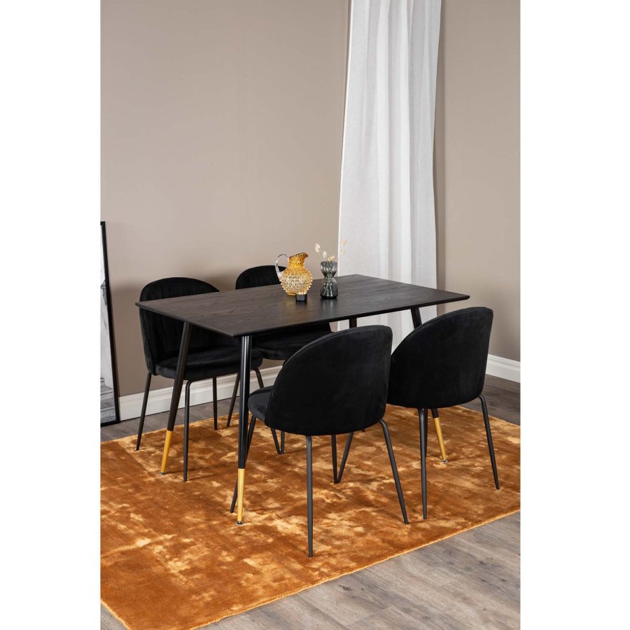 VENTURE DESIGN Dipp spisebordsst, m. 4 stole - sort finer/messing sort metal, sort fljl/sort metal