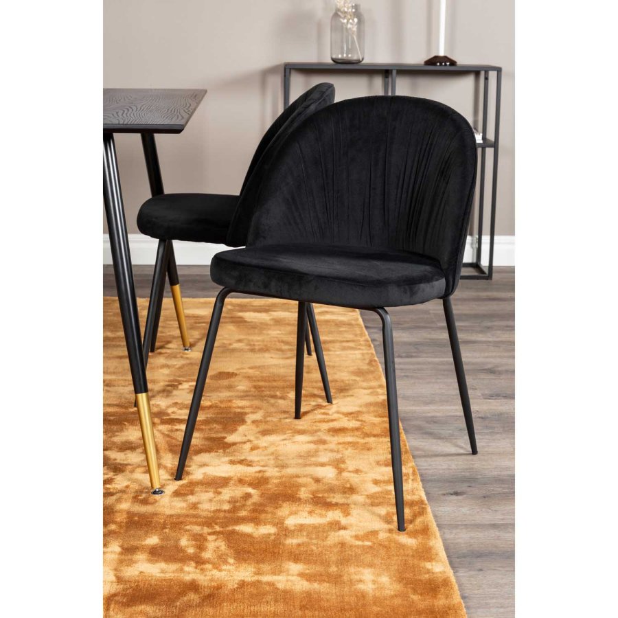 VENTURE DESIGN Dipp spisebordsst, m. 4 stole - sort finer/messing sort metal, sort fljl/sort metal