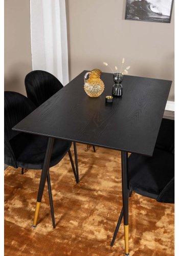 VENTURE DESIGN Dipp spisebordsst, m. 4 stole - sort finer/messing sort metal, sort fljl/sort metal