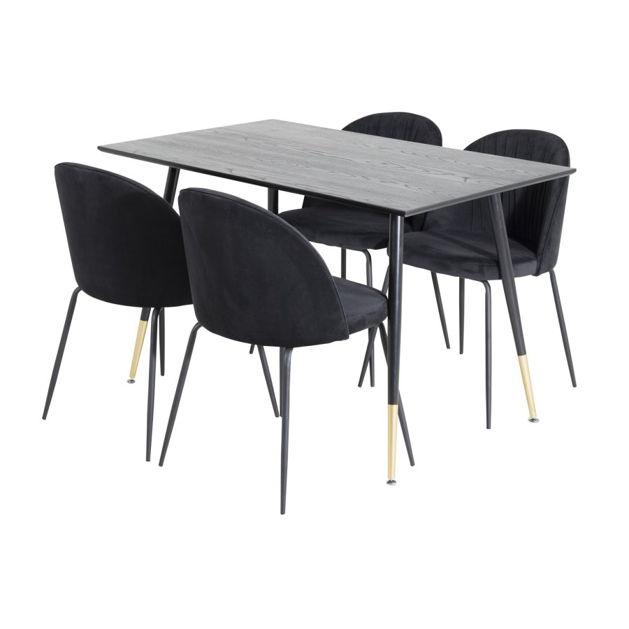 VENTURE DESIGN Dipp spisebordsst, m. 4 stole - sort finer/messing sort metal, sort fljl/sort metal