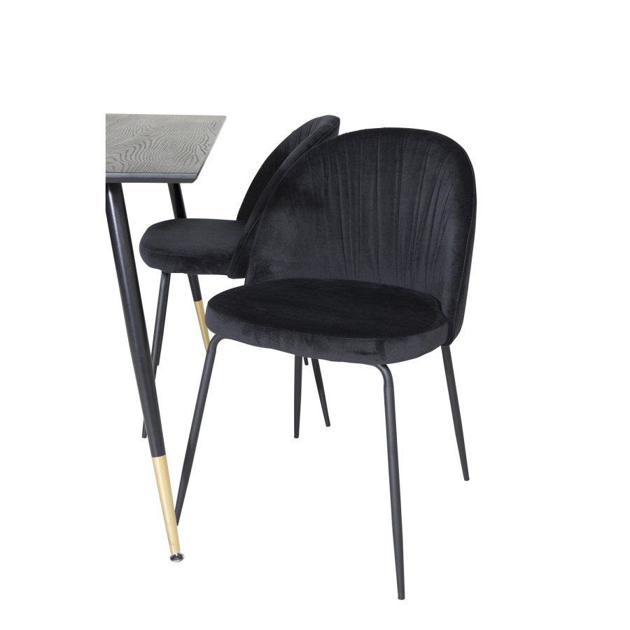 VENTURE DESIGN Dipp spisebordsst, m. 4 stole - sort finer/messing sort metal, sort fljl/sort metal