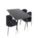 VENTURE DESIGN Dipp spisebordsst, m. 4 stole - sort finer/messing sort metal, sort fljl/sort metal