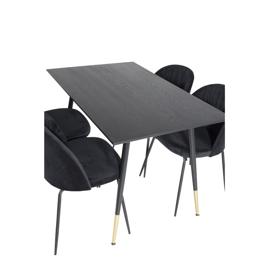 VENTURE DESIGN Dipp spisebordsst, m. 4 stole - sort finer/messing sort metal, sort fljl/sort metal