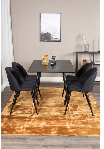 VENTURE DESIGN Dipp spisebordsst, m. 4 stole - sort finer/messing sort metal, sort stof/sort metal