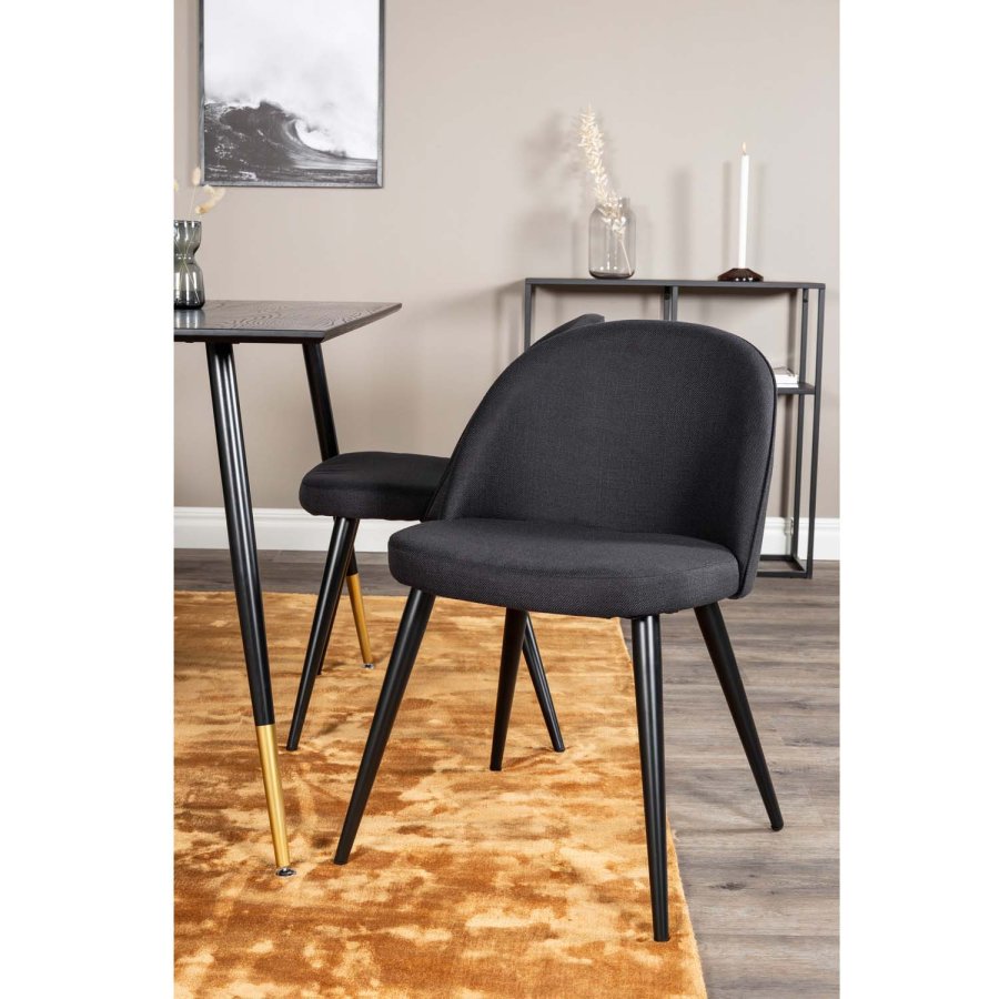 VENTURE DESIGN Dipp spisebordsst, m. 4 stole - sort finer/messing sort metal, sort stof/sort metal