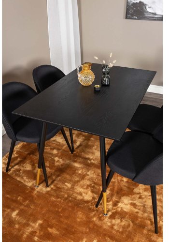 VENTURE DESIGN Dipp spisebordsst, m. 4 stole - sort finer/messing sort metal, sort stof/sort metal