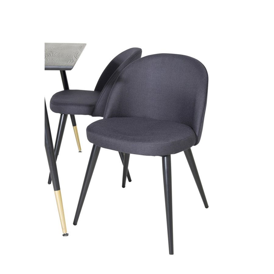 VENTURE DESIGN Dipp spisebordsst, m. 4 stole - sort finer/messing sort metal, sort stof/sort metal