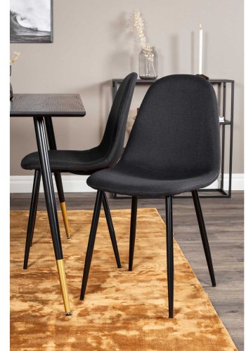 VENTURE DESIGN Dipp spisebordsst, m. 4 stole - sort finer/messing sort metal, sort stof/sort metal