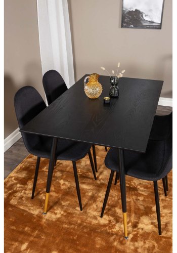 VENTURE DESIGN Dipp spisebordsst, m. 4 stole - sort finer/messing sort metal, sort stof/sort metal