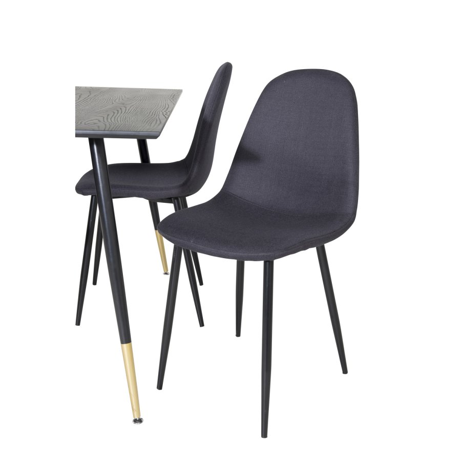 VENTURE DESIGN Dipp spisebordsst, m. 4 stole - sort finer/messing sort metal, sort stof/sort metal