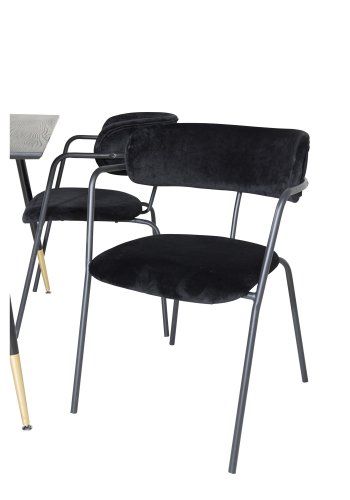 VENTURE DESIGN Dipp spisebordsst, m. 4 stole - sort finer/messing sort metal, sort fljl/sort metal