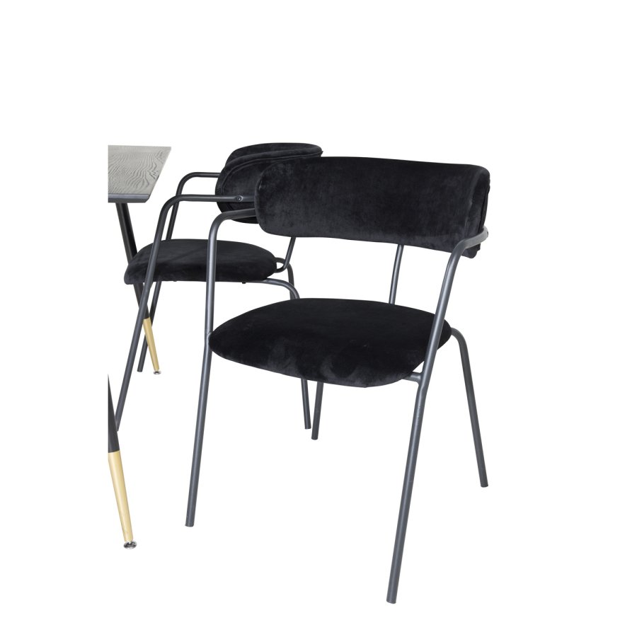 VENTURE DESIGN Dipp spisebordsst, m. 4 stole - sort finer/messing sort metal, sort fljl/sort metal