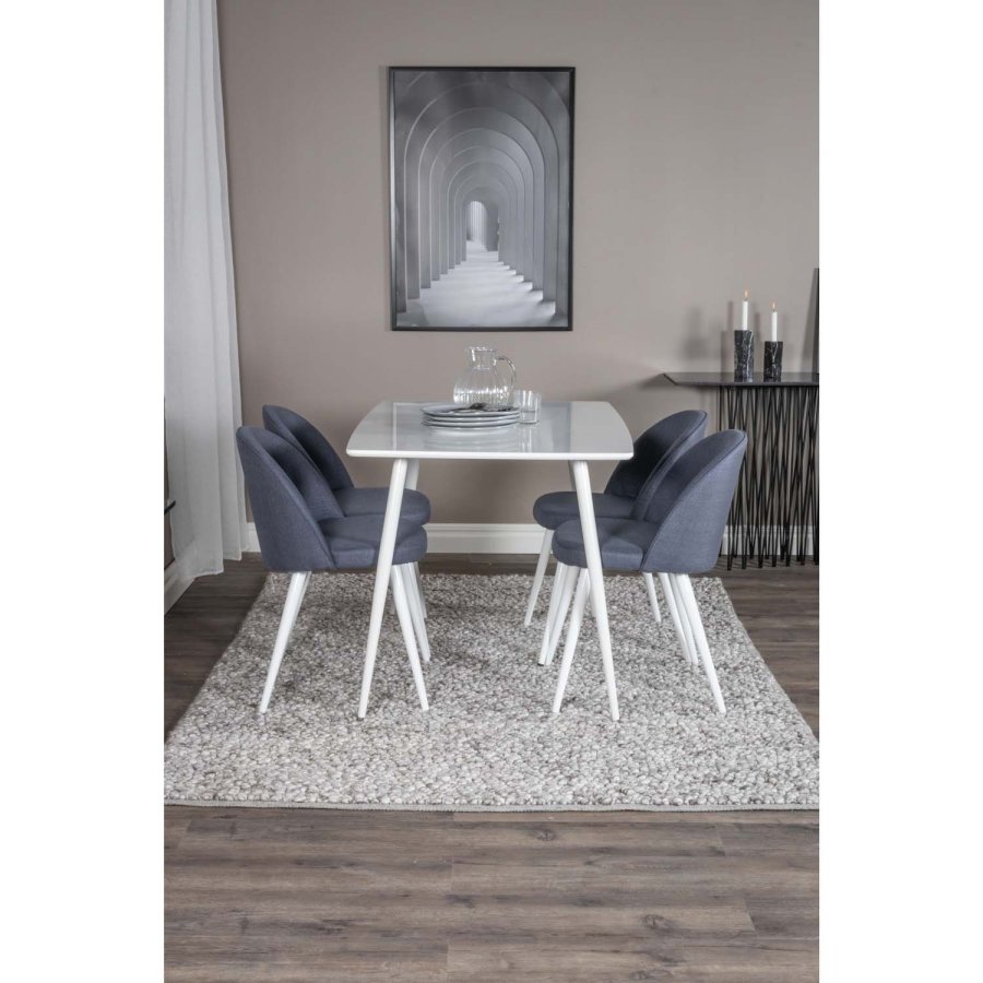 VENTURE DESIGN Polar spisebordsst, m. 4 stole - hvid MDF/hvid metal og bl polyester/hvid metal