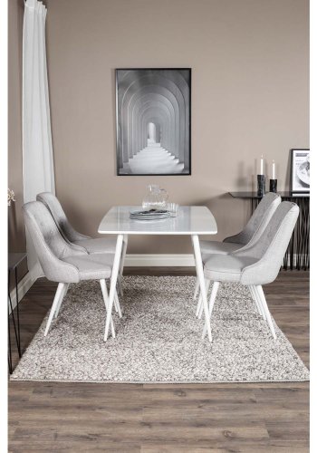 VENTURE DESIGN Polar spisebordsst, m. 4 stole - hvid MDF/hvid metal og lysegr polyester/hvid metal