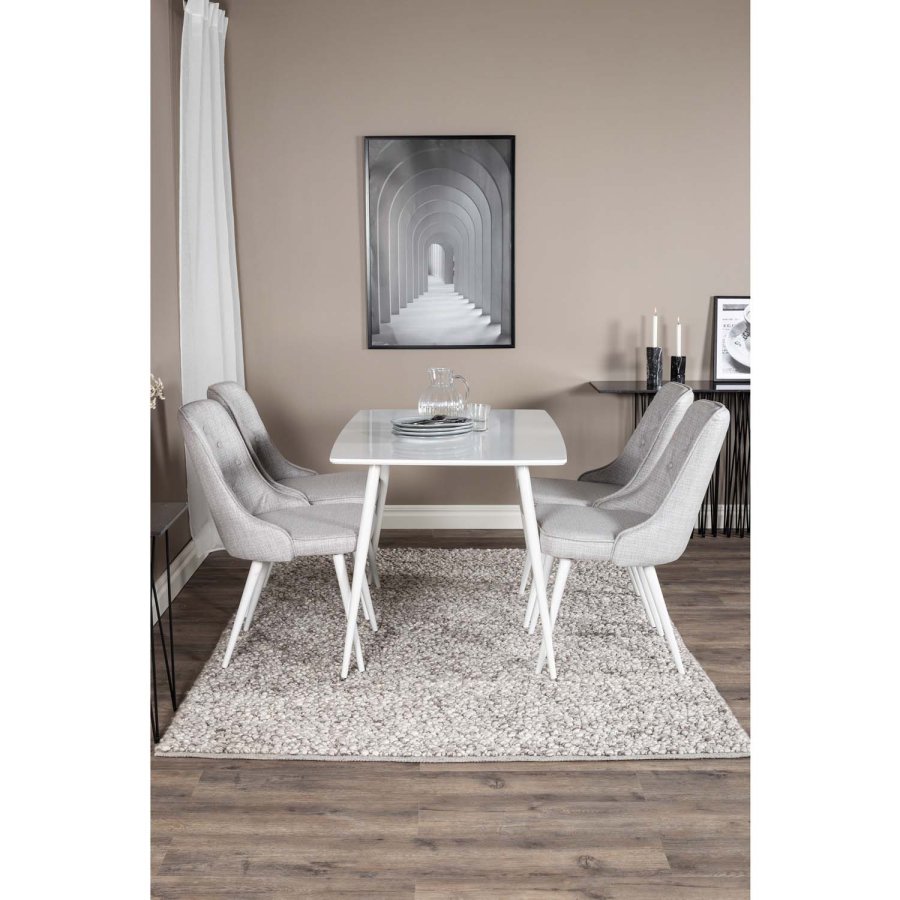 VENTURE DESIGN Polar spisebordsst, m. 4 stole - hvid MDF/hvid metal og lysegr polyester/hvid metal