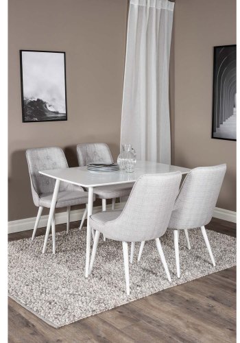 VENTURE DESIGN Polar spisebordsst, m. 4 stole - hvid MDF/hvid metal og lysegr polyester/hvid metal