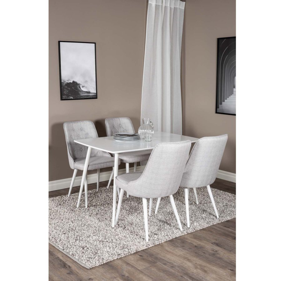 VENTURE DESIGN Polar spisebordsst, m. 4 stole - hvid MDF/hvid metal og lysegr polyester/hvid metal