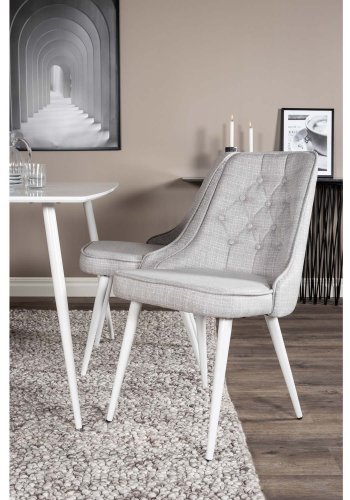 VENTURE DESIGN Polar spisebordsst, m. 4 stole - hvid MDF/hvid metal og lysegr polyester/hvid metal