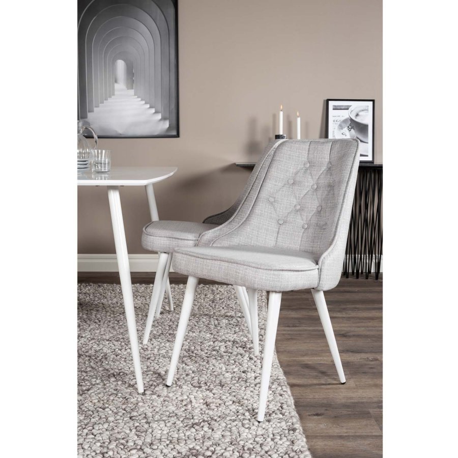 VENTURE DESIGN Polar spisebordsst, m. 4 stole - hvid MDF/hvid metal og lysegr polyester/hvid metal