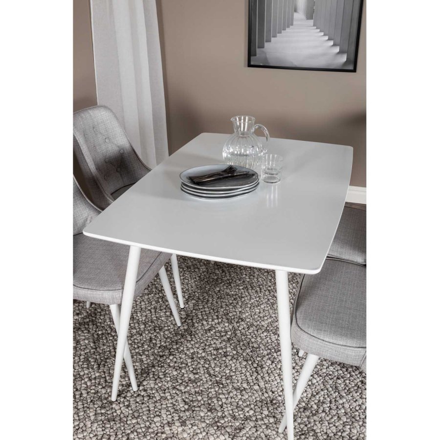 VENTURE DESIGN Polar spisebordsst, m. 4 stole - hvid MDF/hvid metal og lysegr polyester/hvid metal