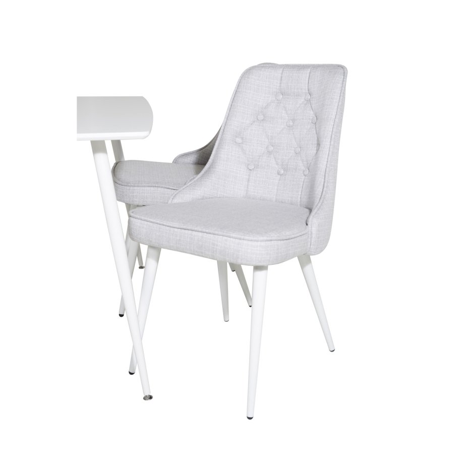 VENTURE DESIGN Polar spisebordsst, m. 4 stole - hvid MDF/hvid metal og lysegr polyester/hvid metal