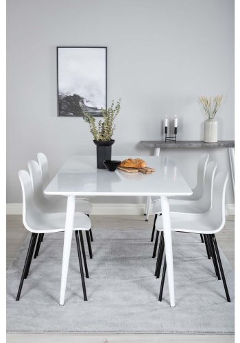 VENTURE DESIGN Polar spisebordsst, m. 6 stole - hvid MDF/hvid metal og hvid plastik/sort metal