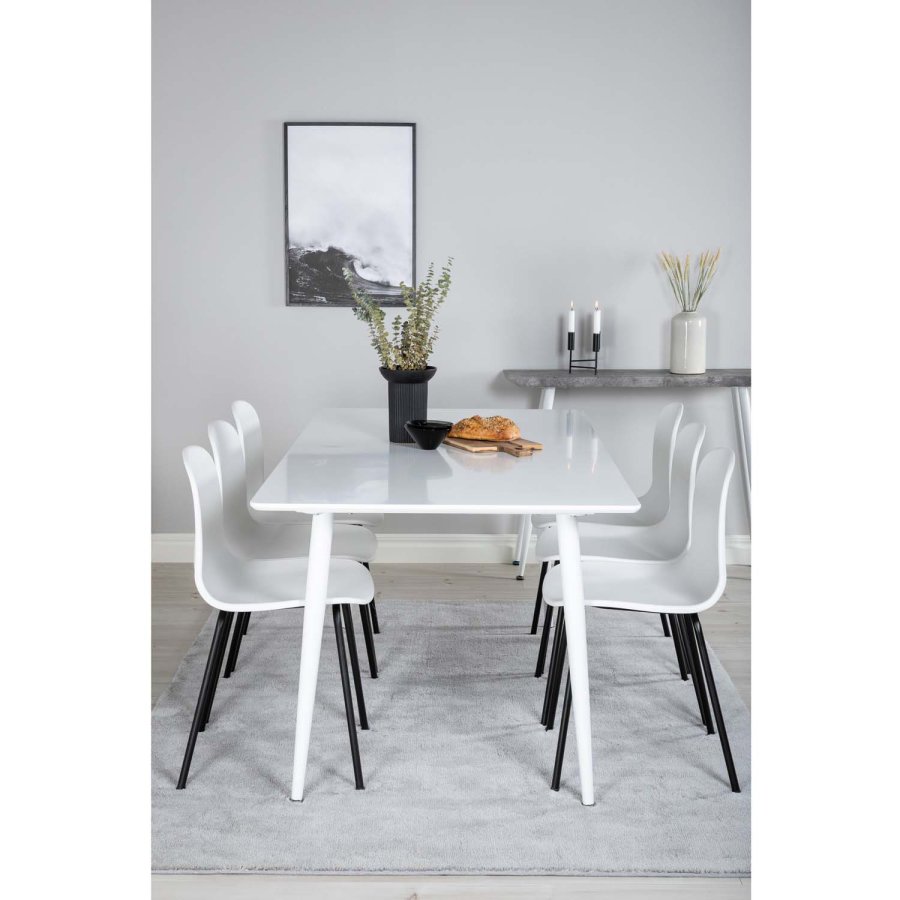 VENTURE DESIGN Polar spisebordsst, m. 6 stole - hvid MDF/hvid metal og hvid plastik/sort metal