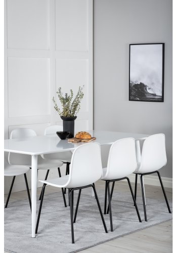 VENTURE DESIGN Polar spisebordsst, m. 6 stole - hvid MDF/hvid metal og hvid plastik/sort metal