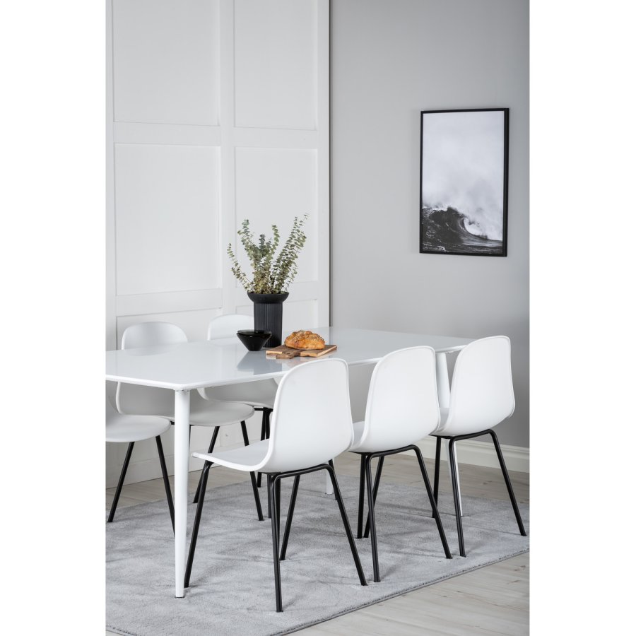 VENTURE DESIGN Polar spisebordsst, m. 6 stole - hvid MDF/hvid metal og hvid plastik/sort metal