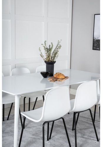 VENTURE DESIGN Polar spisebordsst, m. 6 stole - hvid MDF/hvid metal og hvid plastik/sort metal