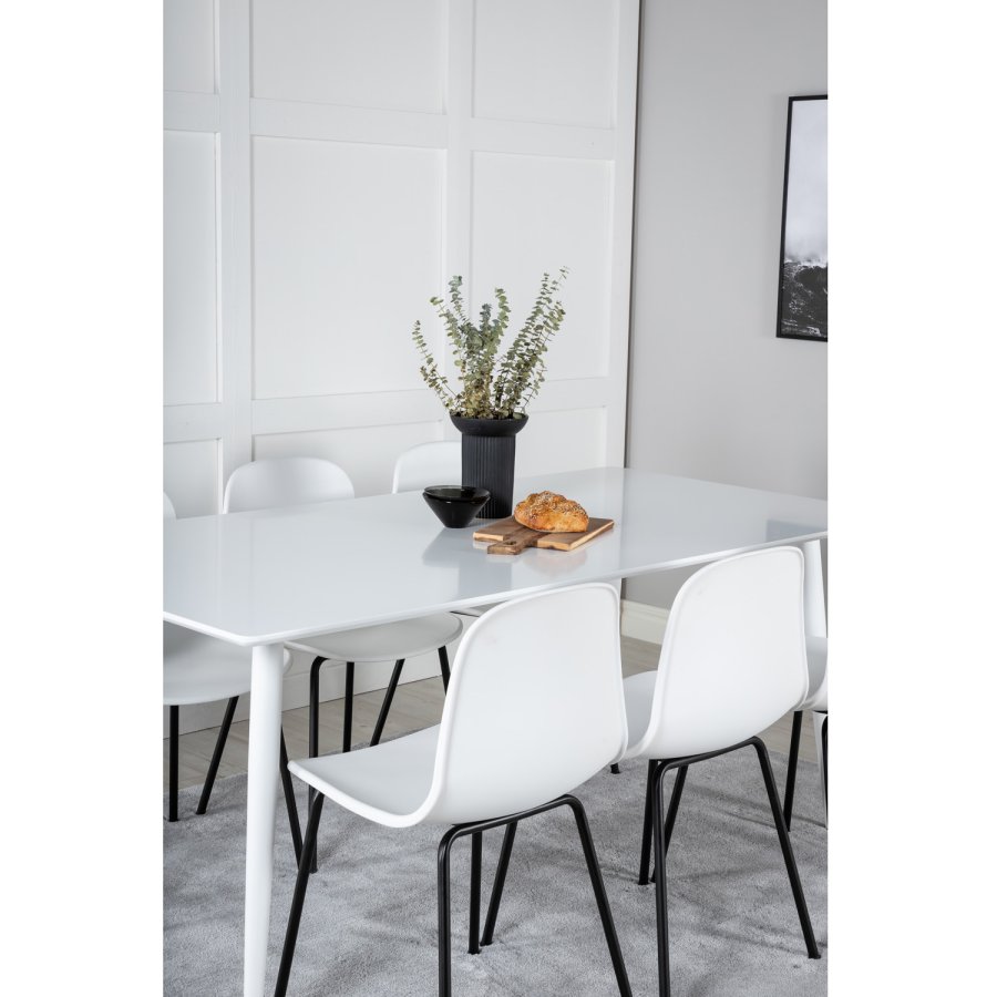 VENTURE DESIGN Polar spisebordsst, m. 6 stole - hvid MDF/hvid metal og hvid plastik/sort metal