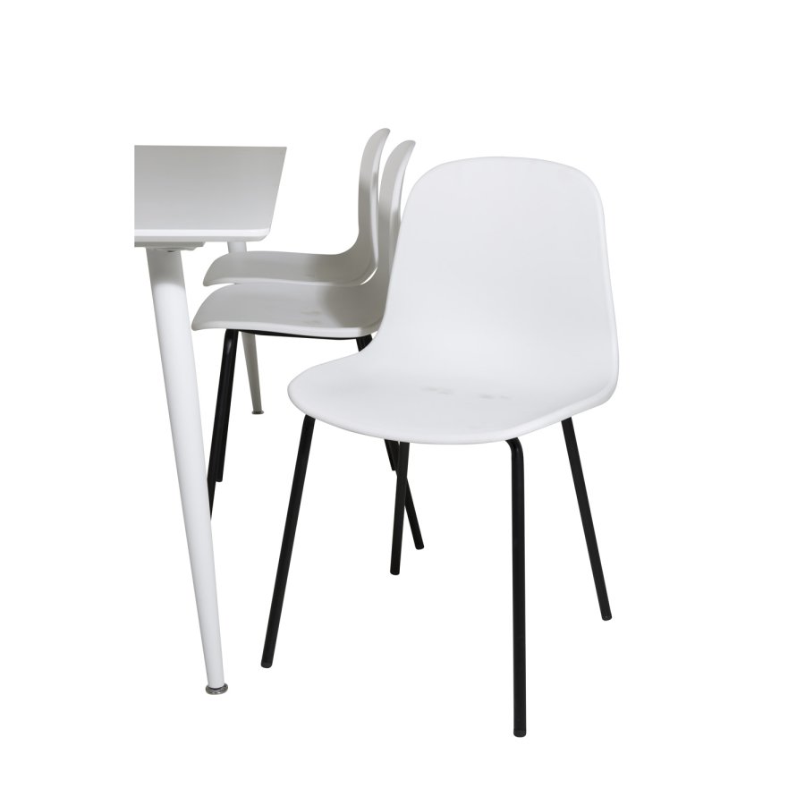 VENTURE DESIGN Polar spisebordsst, m. 6 stole - hvid MDF/hvid metal og hvid plastik/sort metal