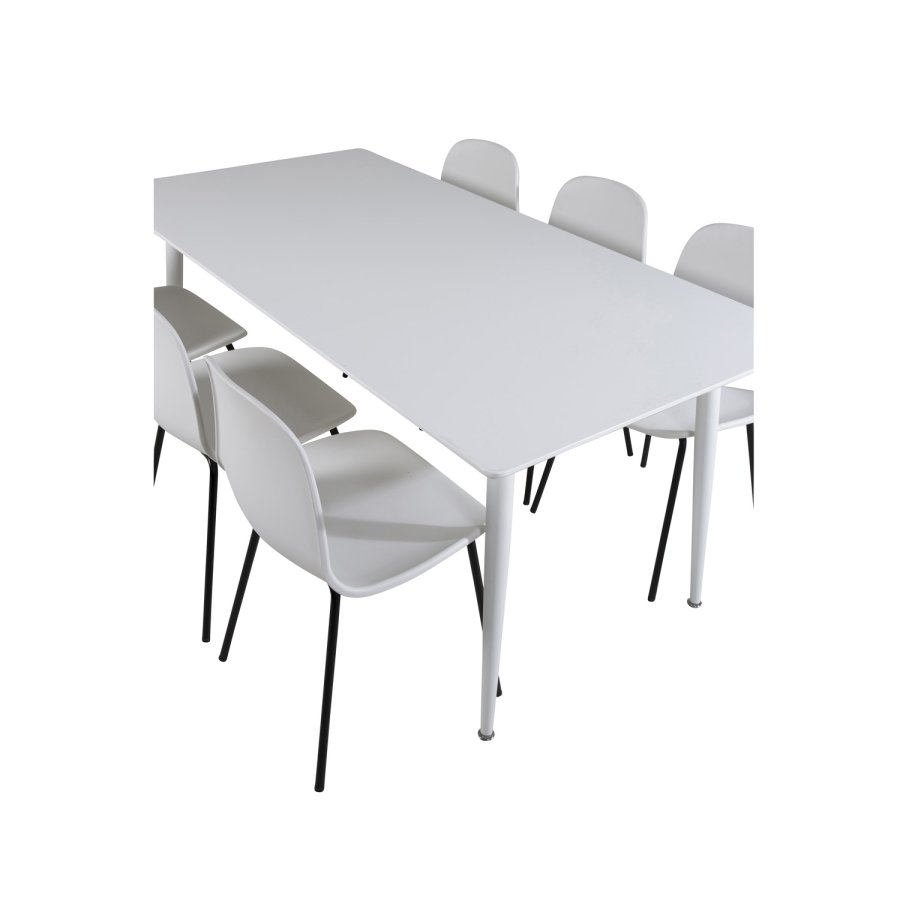 VENTURE DESIGN Polar spisebordsst, m. 6 stole - hvid MDF/hvid metal og hvid plastik/sort metal