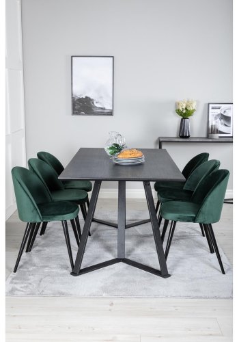 VENTURE DESIGN Marina spisebordsst, m. 6 stole - sort finer/sort metal og grn fljl/sort metal